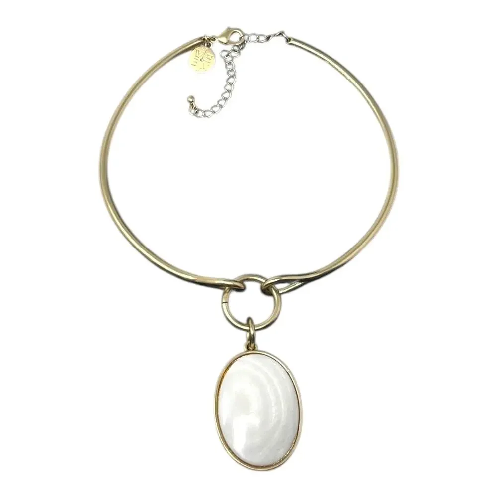 White House Black Market Gold Collar Choker with White Oval Pendant | NWOT
